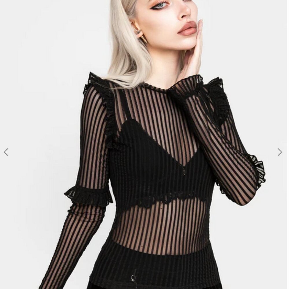 NEW Disturbia Mourning Ruffle Top, Size 2, Black - Goth Vibe - Picture 4 of 7